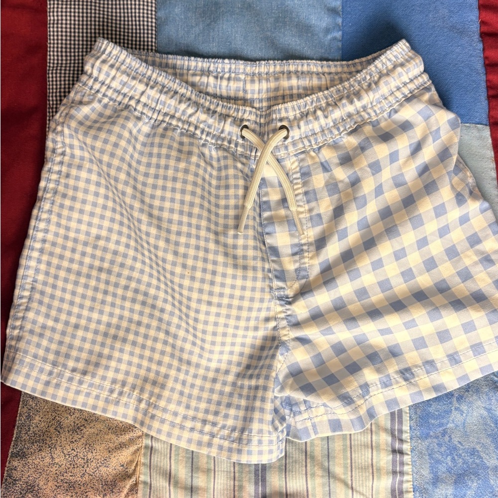 Toddler Boy’s Blue Plaid Swim Shorts